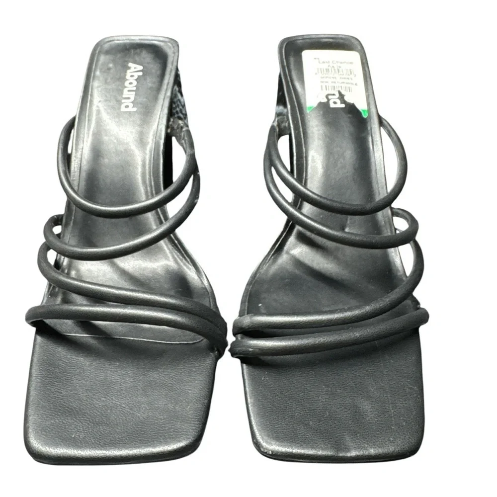 Abound Black Strappy Square Toe Heeled Sandals Size 10